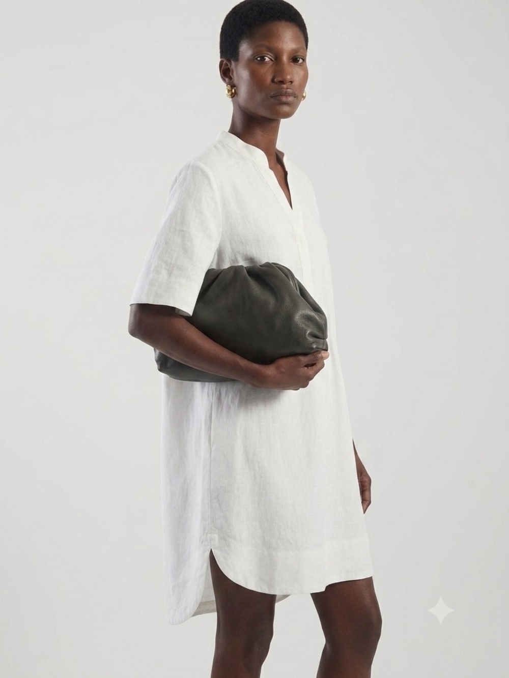 H&M White Linen Blend Henley Tunic Dress XS Quiet Luxury Coastal Granddaughter